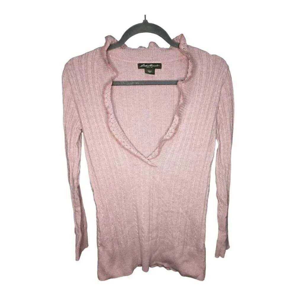 Eddie Bauer Ruffle Knitted Top Long Sleeve Petite Women's Size Medium